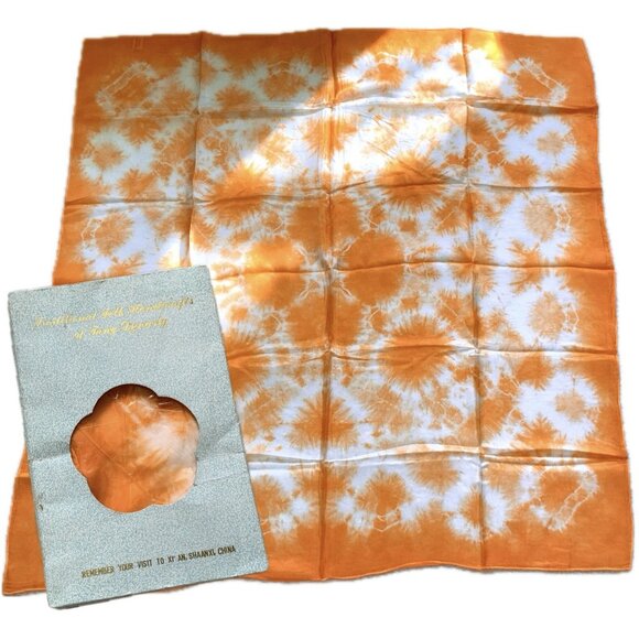 100% Silk tie dye Bright Orange Color scarf square 33”x33” Soft Hand Rolled Hem - Picture 1 of 14